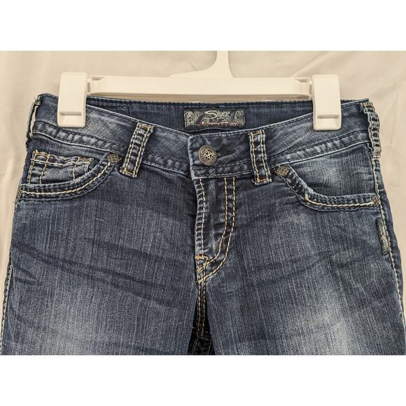 Silver Jeans Suki Capri W27 Blue 29x25 Thick Stitching Fade Medium Wash Low Rise - Picture 4 of 13